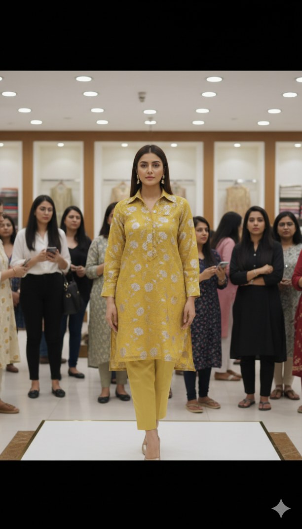 🥳Big Sale Sale M-6422  Imported Fancy Kehkishan Zaree Moonlight Shirt & Kattan Silk inner with Truzer