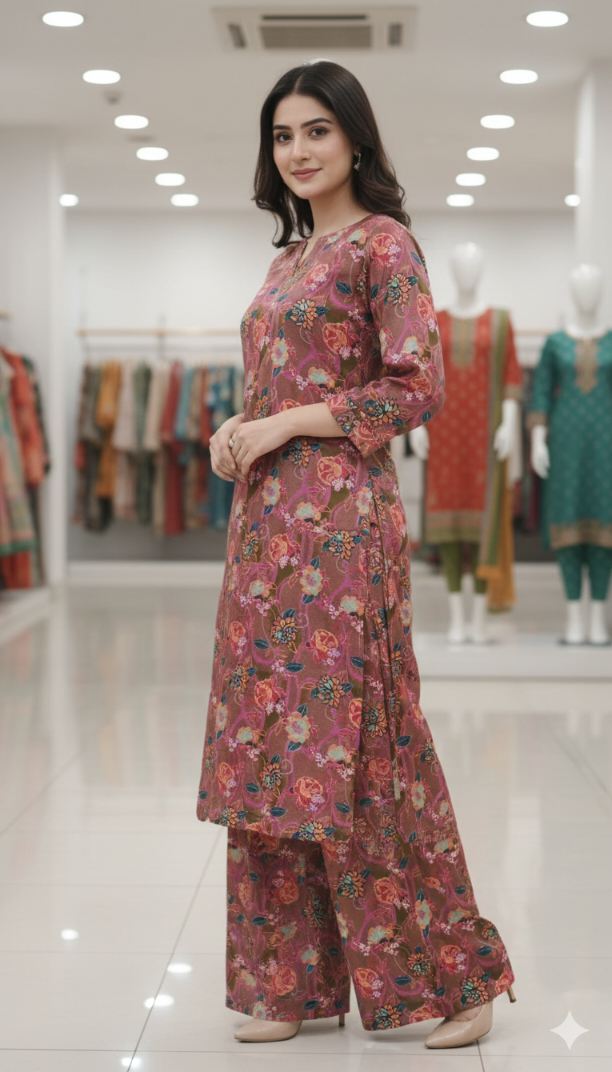 😱 New Arrival M-6453  Imported High Quality Russian Velvet Same print Shirt & Truzer 2pc