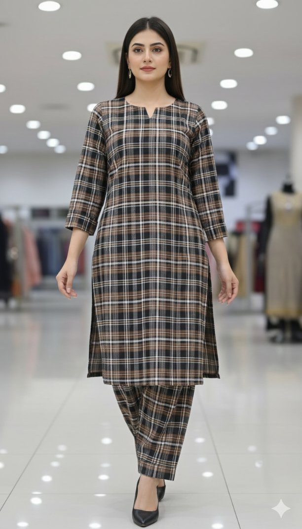 🥳 Sale Sale M-36 Imported Luxury Check- Summer ⛱️ (Soft Cotton Lawn) Same print Shirt & Trouzer 2pc