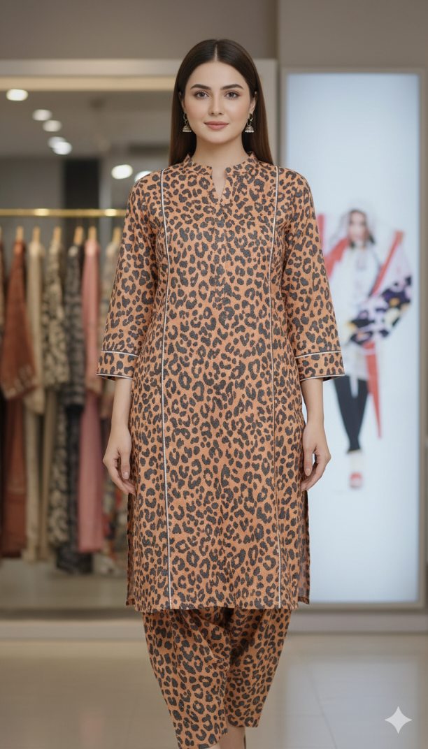 🥳 Big Sale Sale M-71  Imported Luxury Korean Kotrai Woolen Velvet Same print Shirt & Truzer 2pc