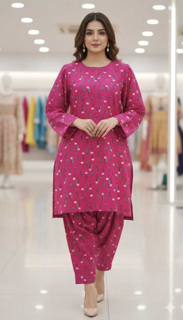 🥳 Big Sale Sale M-65  Imported Luxury Korean Kotrai Woolen Velvet Same print Shirt & Truzer 2pc