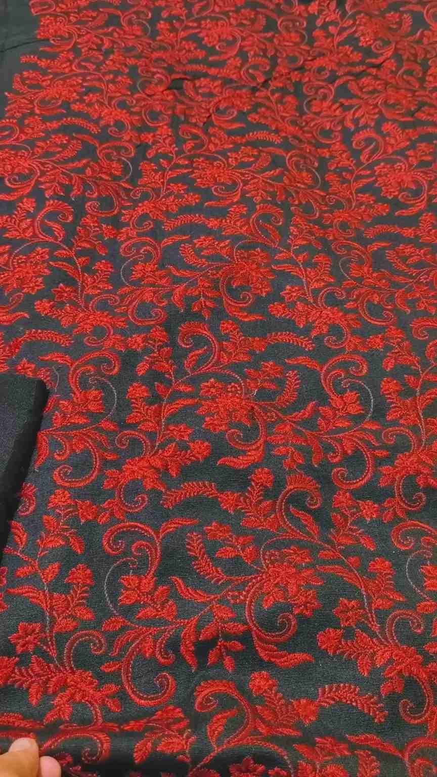 🥳 Sale Sale M-82  Pure Jet Black base Imported Breezy Embroidery in karandi Soft Khadder stuff Shirt & Truzer 2pc -