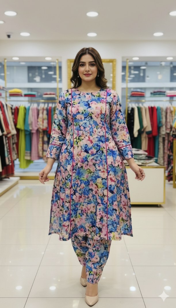 🥳Big Sale 🥳 Sale Sale M-57  Imported ☃️ Winter Korean Shamoze Silk Same print Shirt & Truzer 2pc -