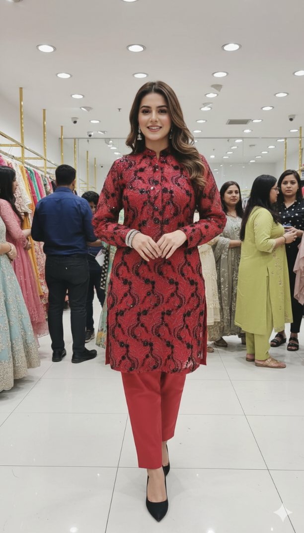 🥳 Sale Sale M-120 Imported Fancy Squance Work Embroidery in obera Net Shirt & Kattan silk inner with trouser