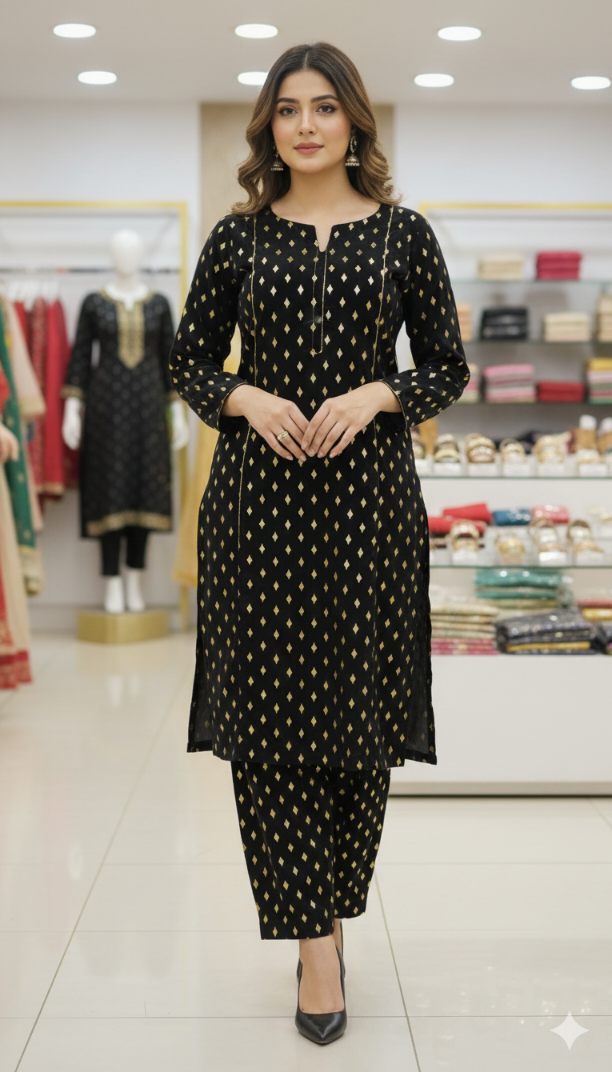 🥳😱 Biggest Sale M-110 Imported Kotai Palachi Zaree Velvet Same print Shirt & Truzer 2pc