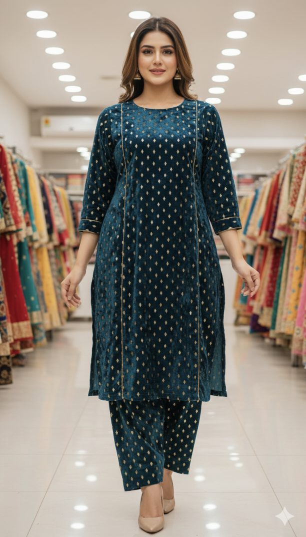 🥳😱 Biggest Sale M-109  Imported Kotai Palachi Zaree Velvet Same print Shirt & Truzer 2pc