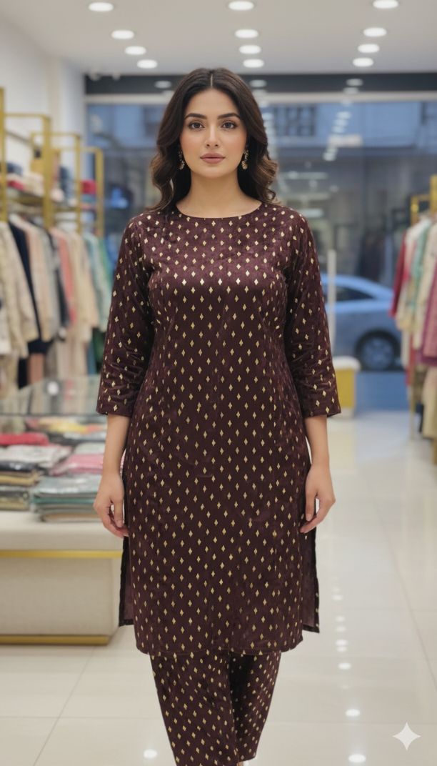 🥳😱 Biggest Sale M-107  Imported Kotai Palachi Zaree Velvet Same print Shirt & Truzer 2pc