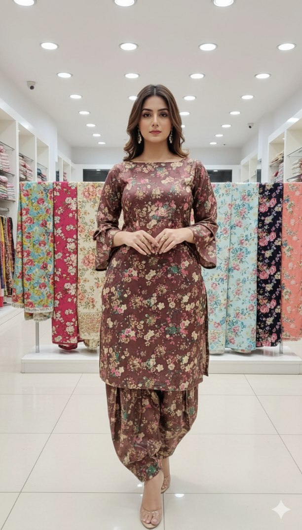 🥳 Sale Sale M,-183  Imported 4 season Korean Crepe Texture Silk Same print Shirt & Truzer 2pc