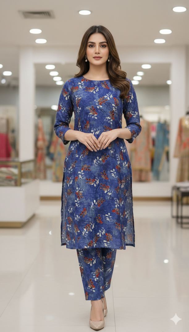 🥳 Sale Sale M,-182  Imported 4 season Korean Crepe Texture Silk Same print Shirt & Truzer 2pc