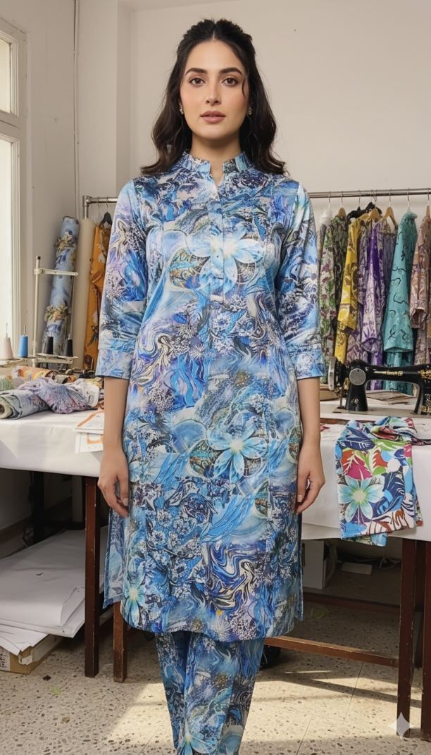 🥳 Sale Sale M,-180  Imported 4 season Korean Crepe Texture Silk Same print Shirt & Truzer 2pc