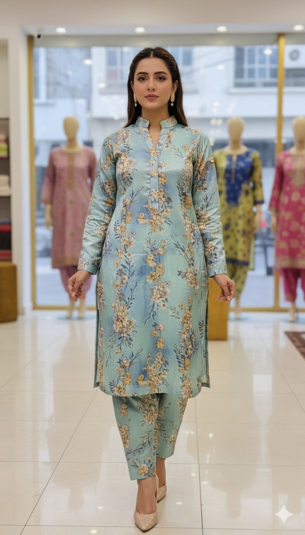 🥳 Sale Sale M,-176  Imported 4 season Korean Crepe Texture Silk Same print Shirt & Truzer 2pc