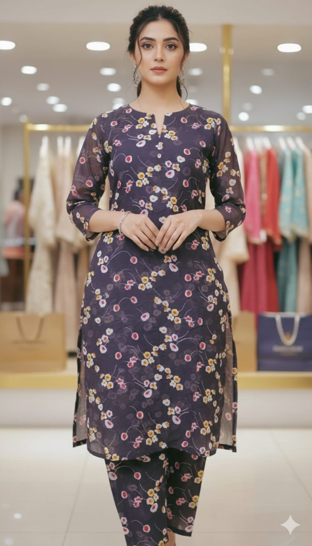 🥳 Sale Sale M-159  Imported  Silky Lawn Same print Shirt & Trouser 2pc