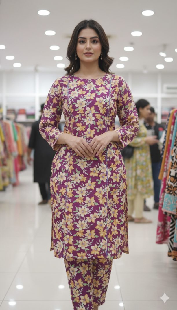 🥳😱 Big Sale M-216  Imported Korean High quality Marina Wool Same print Shirt & Truzer 2pc