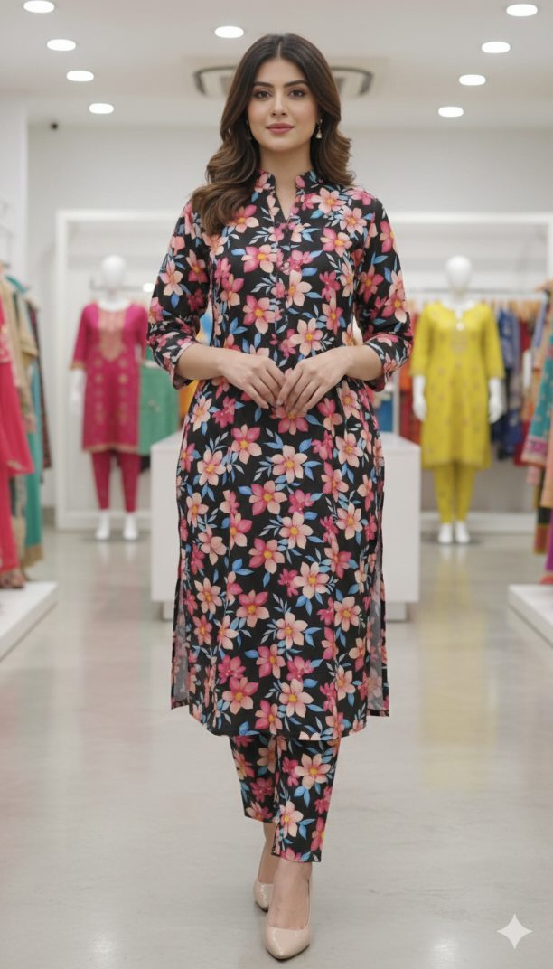 🥳😱 Big Sale M-214  Imported Korean High quality Marina Wool Same print Shirt & Truzer 2pc