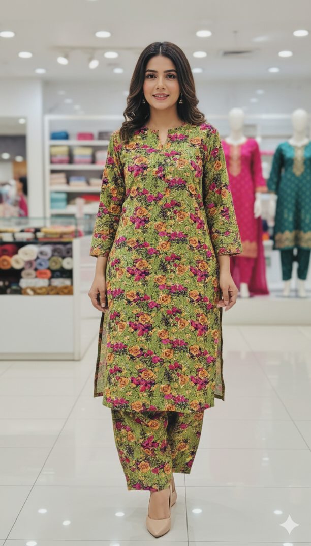 🥳 Sale Sale M-203 Imported Silky Viscose Bubble Lawn Same print Shirt & Truzer 2pc
