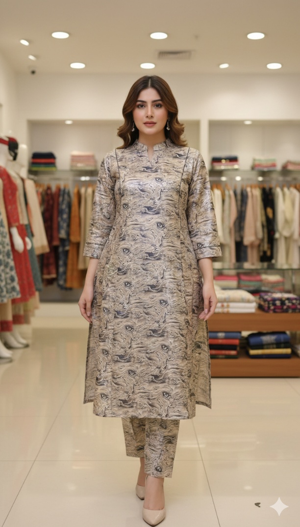 🥳Big Sale 🥳 Sale Sale M-235   Imported Korean Shamoze Silk Same print Shirt & Truzer 2pc -