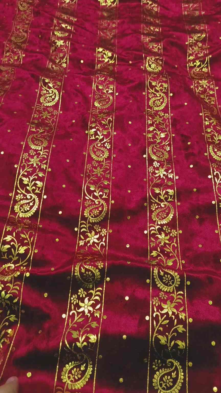 😱 Big Sale Sale M-222  Imported Korean Embossed Banarsi  Gold Velvet Same print Shirt & Truzer 2pc