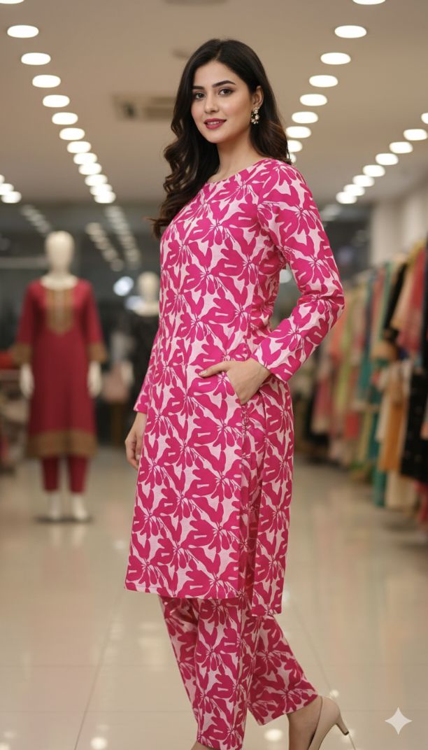 🥳 Sale Sale M-247  Imported Digital (Dorria Soft Khaddar) Same print Shirt & Truzer 2pc