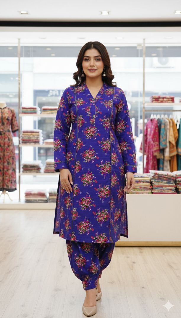 🥳 Sale Sale M-245  Imported Digital (Dorria Soft Khaddar) Same print Shirt & Truzer 2pc