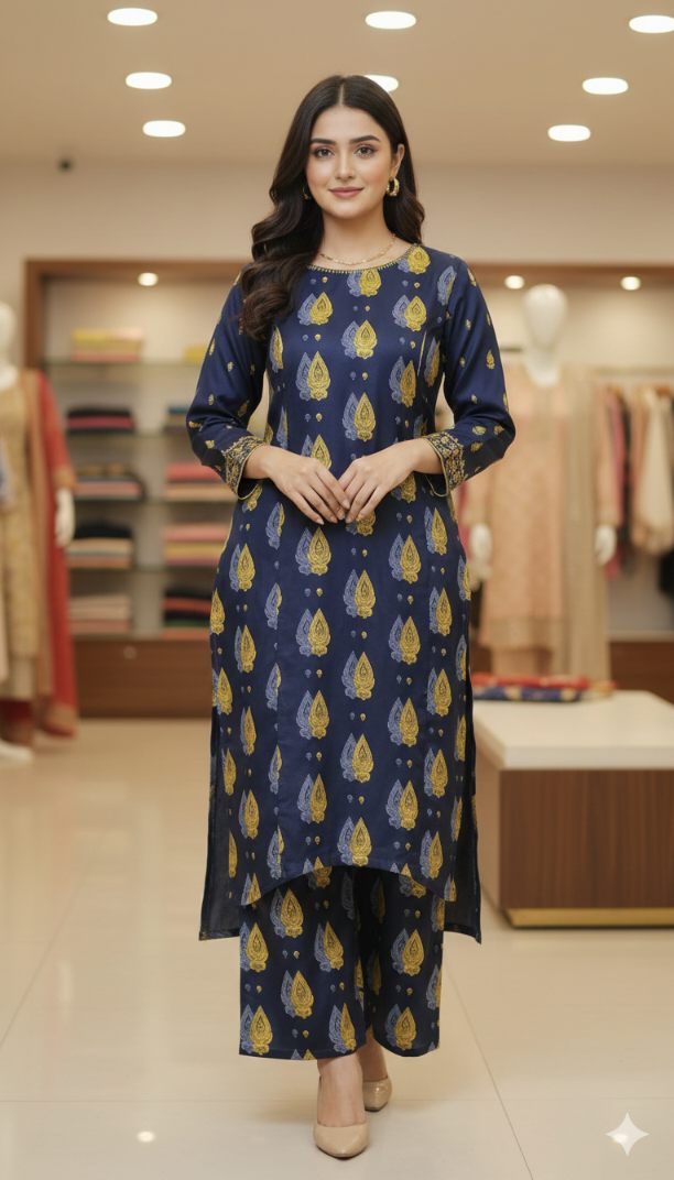 🥳 Sale Sale M-242 Imported Digital (Dorria Soft Khaddar) Same print Shirt & Truzer 2pc