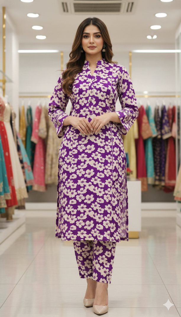 🥳 Sale Sale M-239  Imported Digital (Dorria Soft Khaddar) Same print Shirt & Truzer 2pc