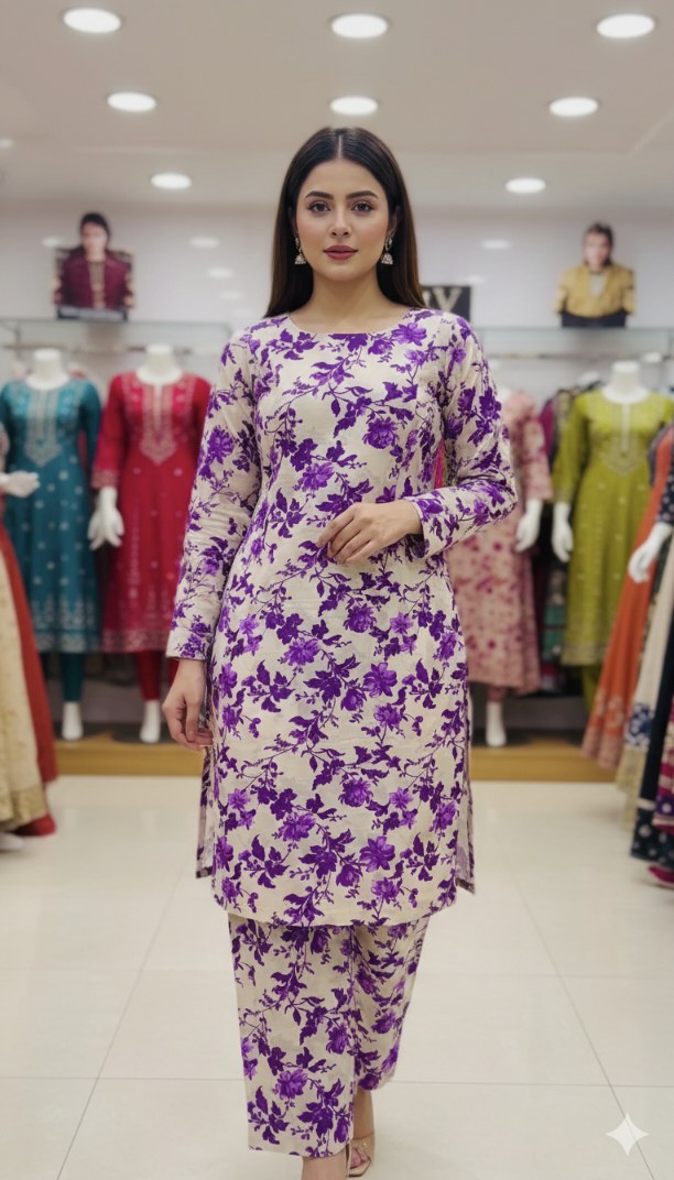 🥳 Sale Sale M-236  Imported Digital (Dorria Soft Khaddar) Same print Shirt & Truzer 2pc