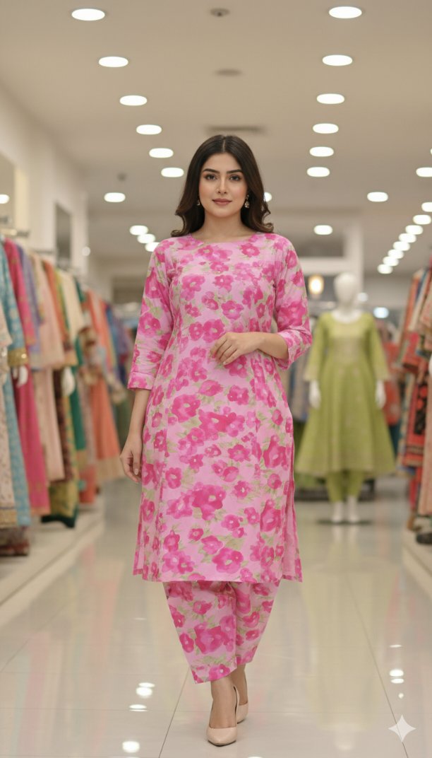 🥳 Sale Sale M-278  Imported Digital Korean Georgette Same print Shirt & Truzer 2pc