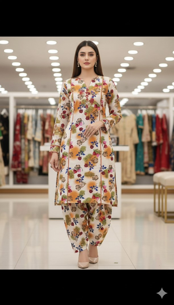 🥳 Sale Sale M-314  Imported Digital Luxury Stone Lelin Same print Shirt & Truzer 2pc