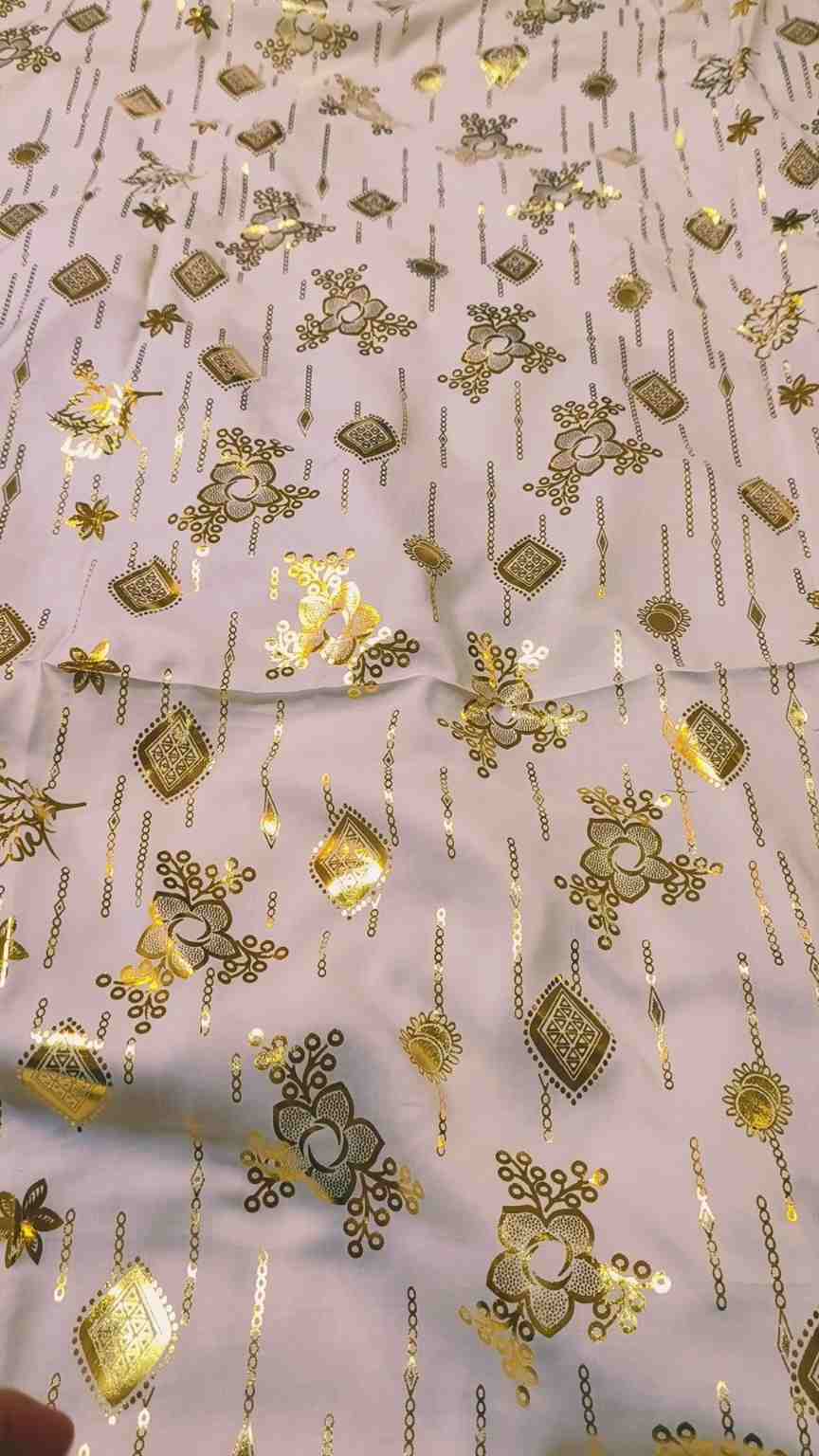 🥳 New Arrivals M-405  Imported Embossed Gold Lekar Paint   in Ladies High quality Summer ⛱️ Wash & Wear Stuff Same print Shirt & Truzer 2pc