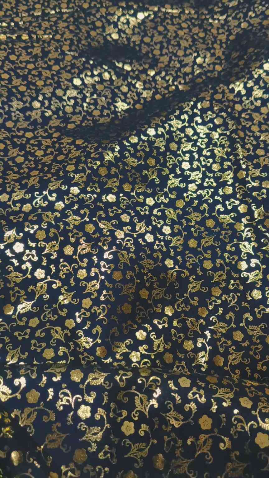 🥳 Sale Sale M-492  Jet black   Imported Embossed Gold Zaree Summer ⛱️ Lawn Same print Shirt & Truzer 2pc