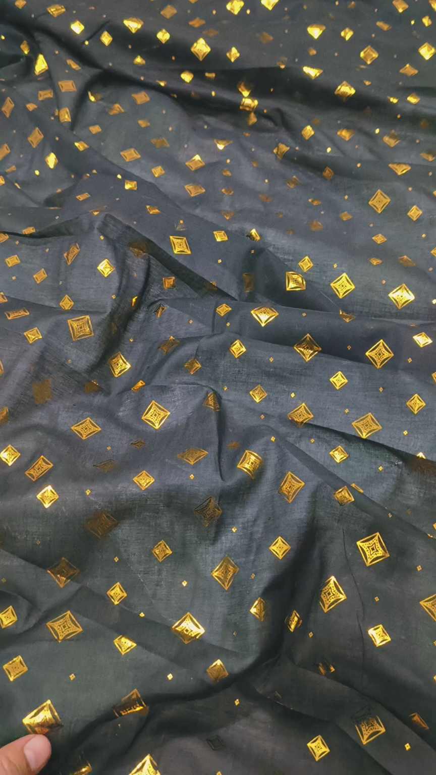 🥳 Sale Sale M-488  Jet black   Imported Embossed Gold Zaree Summer ⛱️ Lawn Same print Shirt & Truzer 2pc