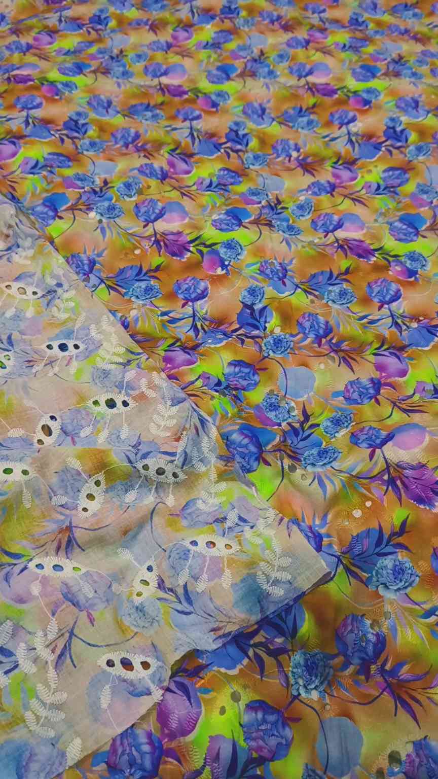 🥳 Sale Sale M-462   Imported Shiffli ChickenKari Embroidery Pure Summer ⛱️ Lawn only shirt -