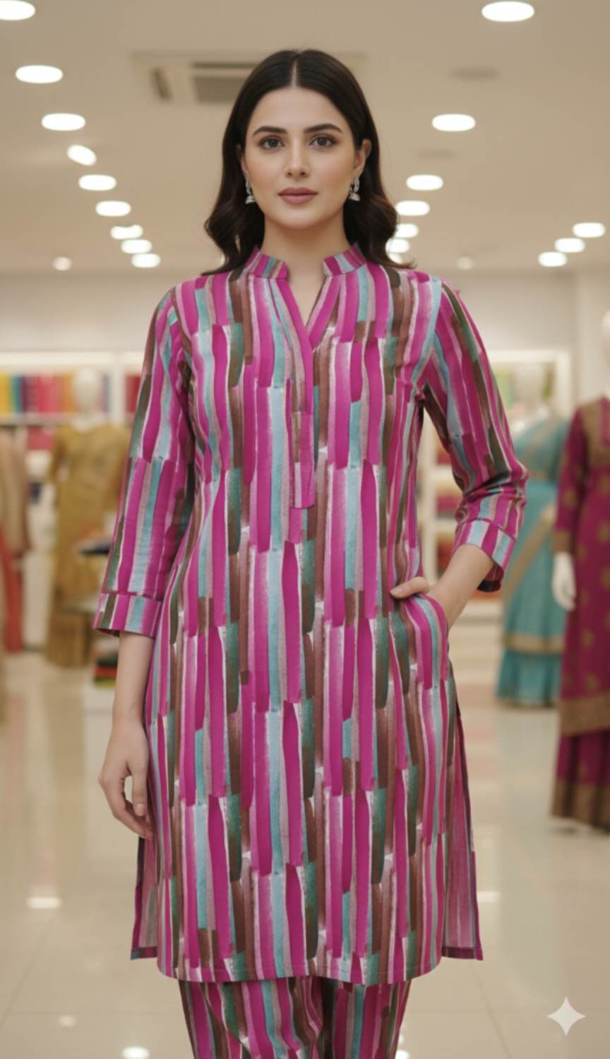 🥳 Sale Sale M-473  Imported Digital Luxury Stone Lelin Same print Shirt & Truzer 2pc