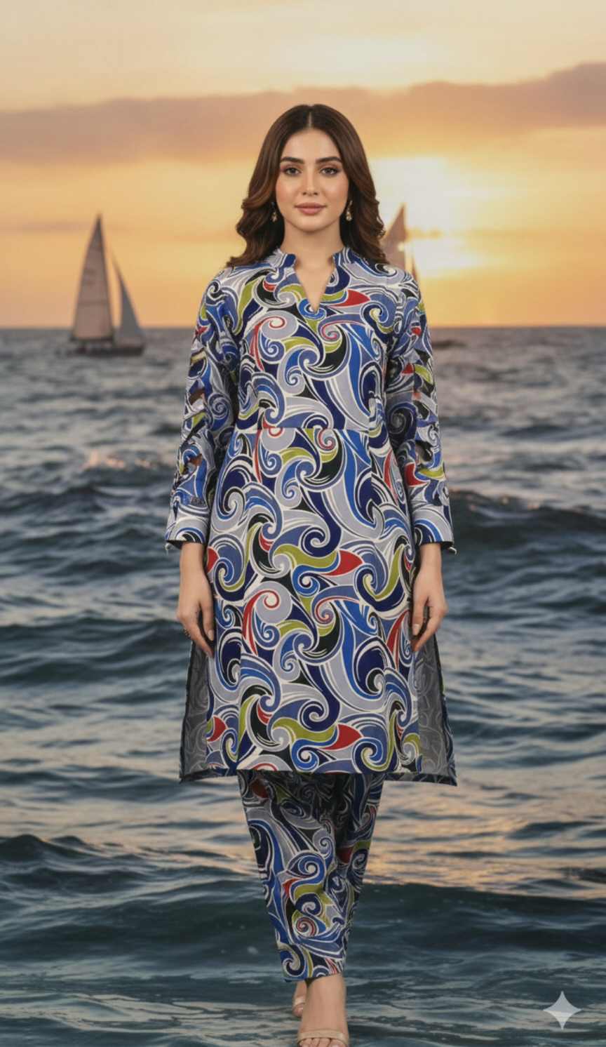 🥳 Sale Sale M-469  Imported Digital Luxury Stone Lelin Same print Shirt & Truzer 2pc