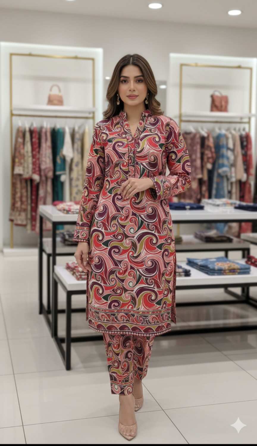 🥳 Sale Sale M-468  Imported Digital Luxury Stone Lelin Same print Shirt & Truzer 2pc