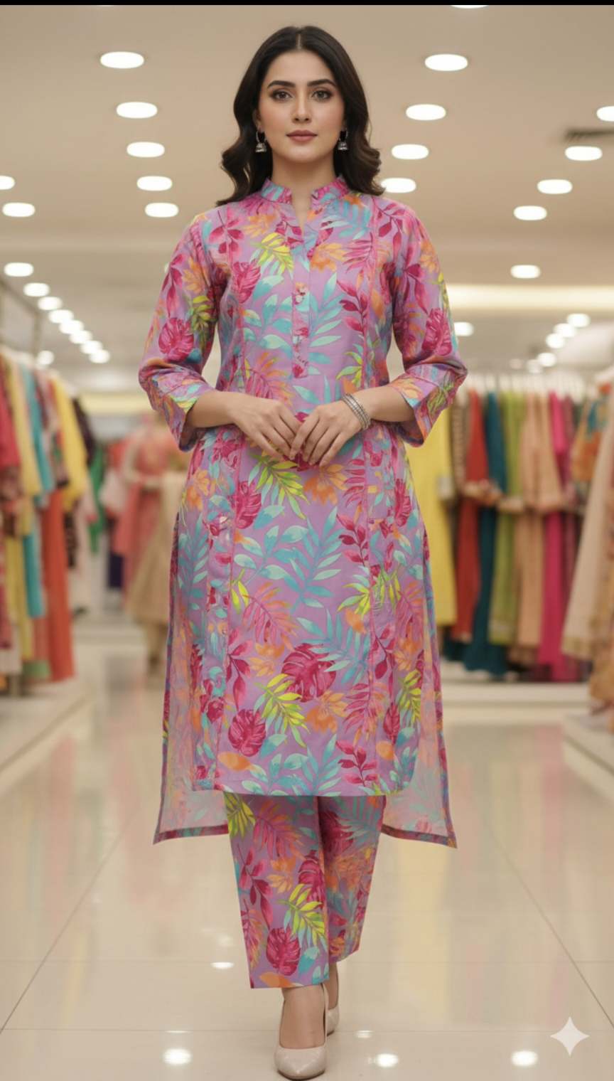 🥳Big Sale 🥳 Sale Sale M-501  Imported Korean Shamoze Silk Same print Shirt & Truzer 2pc