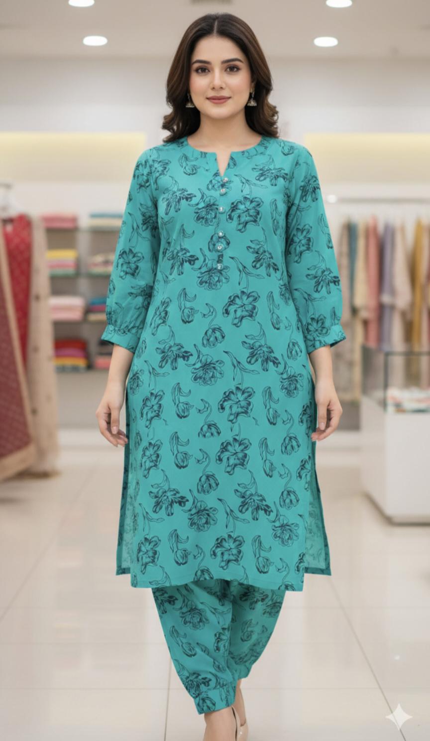 🥳 Sale Sale M-513   Imported Summer Cotton Same print Shirt & Truzer 2pc