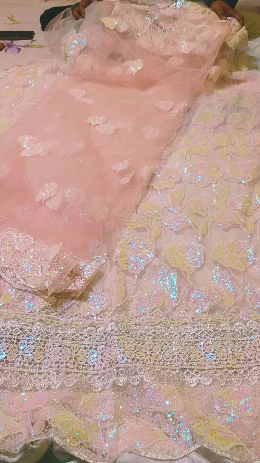 Shirt & Duppta 🥳 Big Sale M-554  Imported 3-D Tarkashi Sqance Work Embroidery In obera Net Shirt& Duppta 2pc