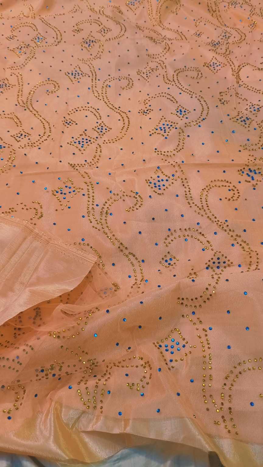 M-354 Light Peach  Imported Double Color nags Embossed Shirt in obera net & Kattan Silk Truzer with inner
