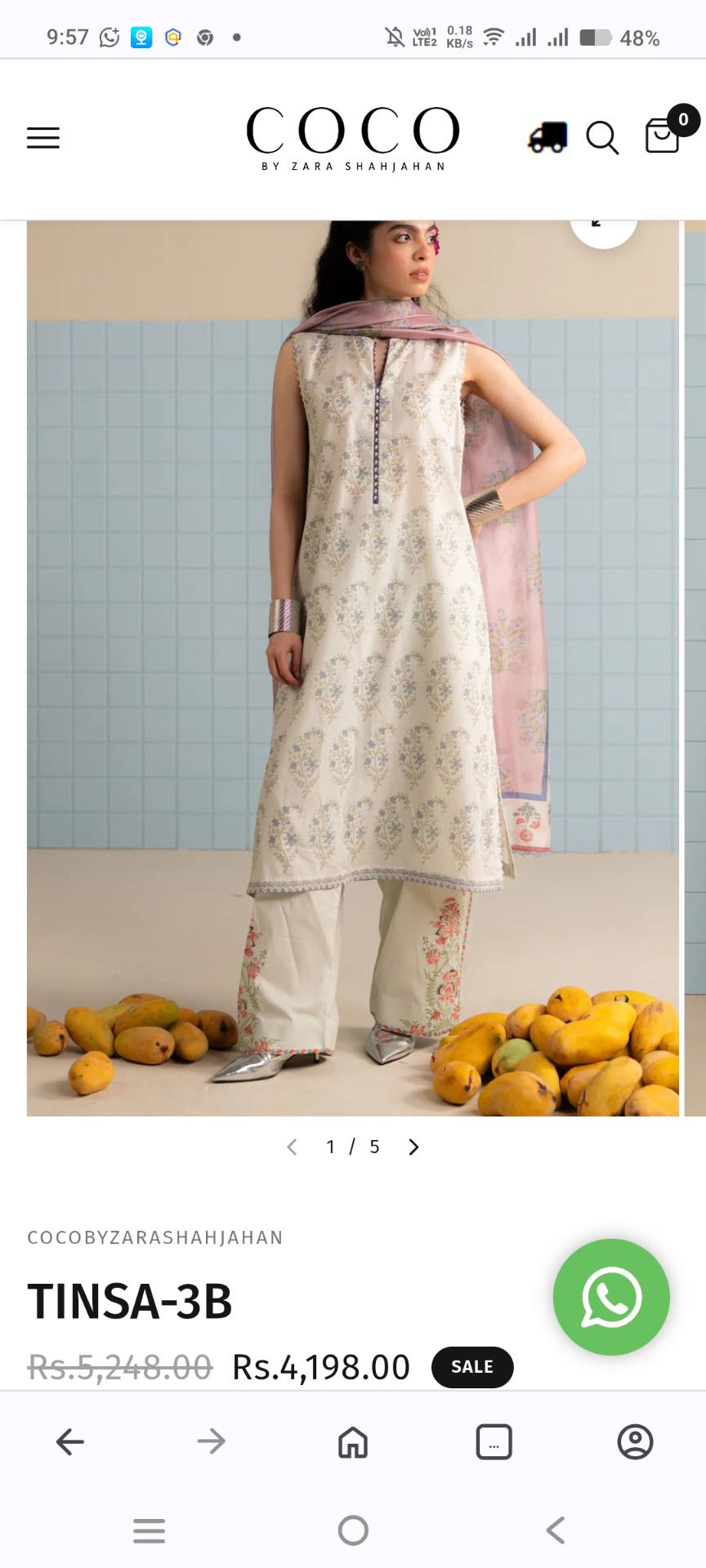 🥳 Sale Sale M-6067  COCO By Zara Shahjahan Summer ⛱️ Lawn 3pc Suit