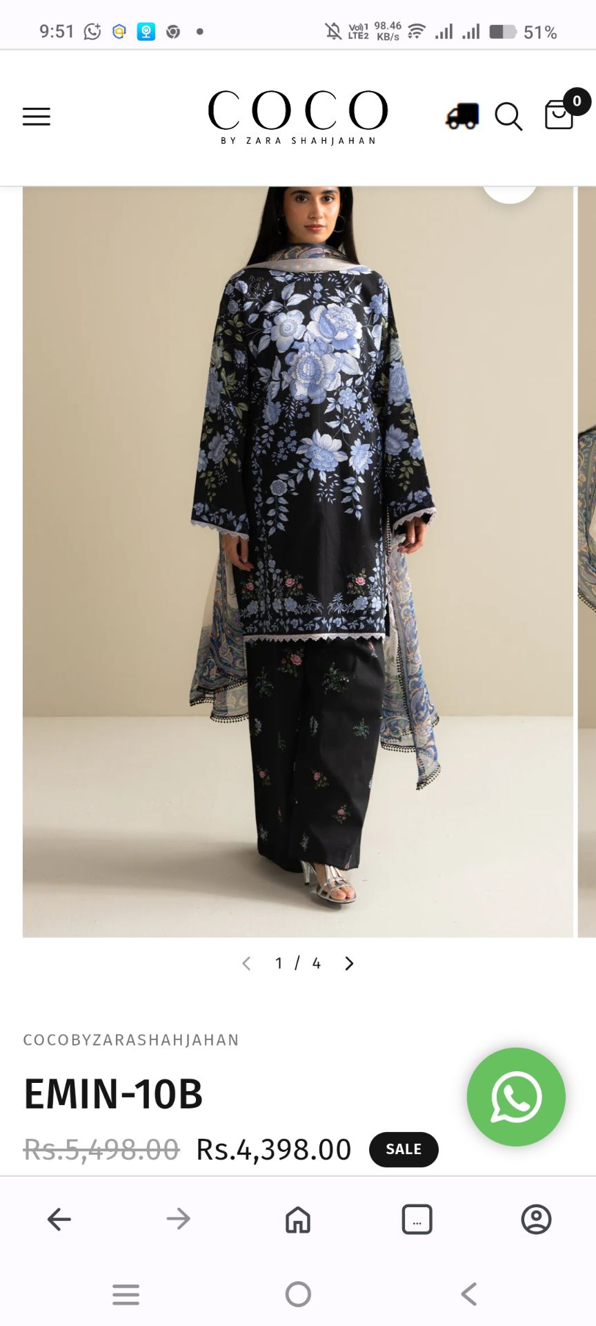 🥳 Sale Sale M-6061  COCO By Zara Shahjahan Summer ⛱️ Lawn 3pc Suit