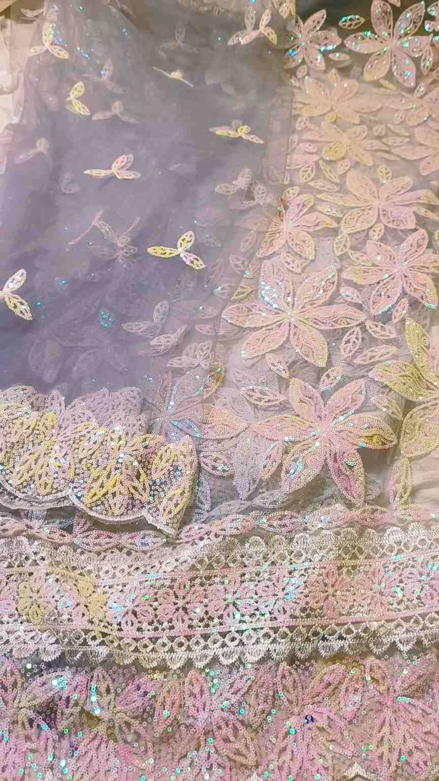 Shirt & Duppta 🥳New Design  Big Sale M-663   Imported 3-D Tarkashi Sqance Work Embroidery In obera Net Shirt& Duppta 2pc -