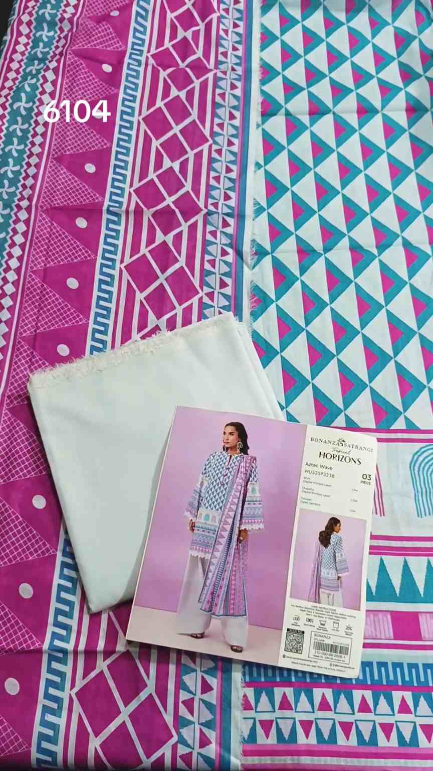 🥳 Sale Sale M-6104  Branded (Bonanza Satrangi)! Summer ⛱️ Lawn Shirt Duppta Truzer 3pc Suit