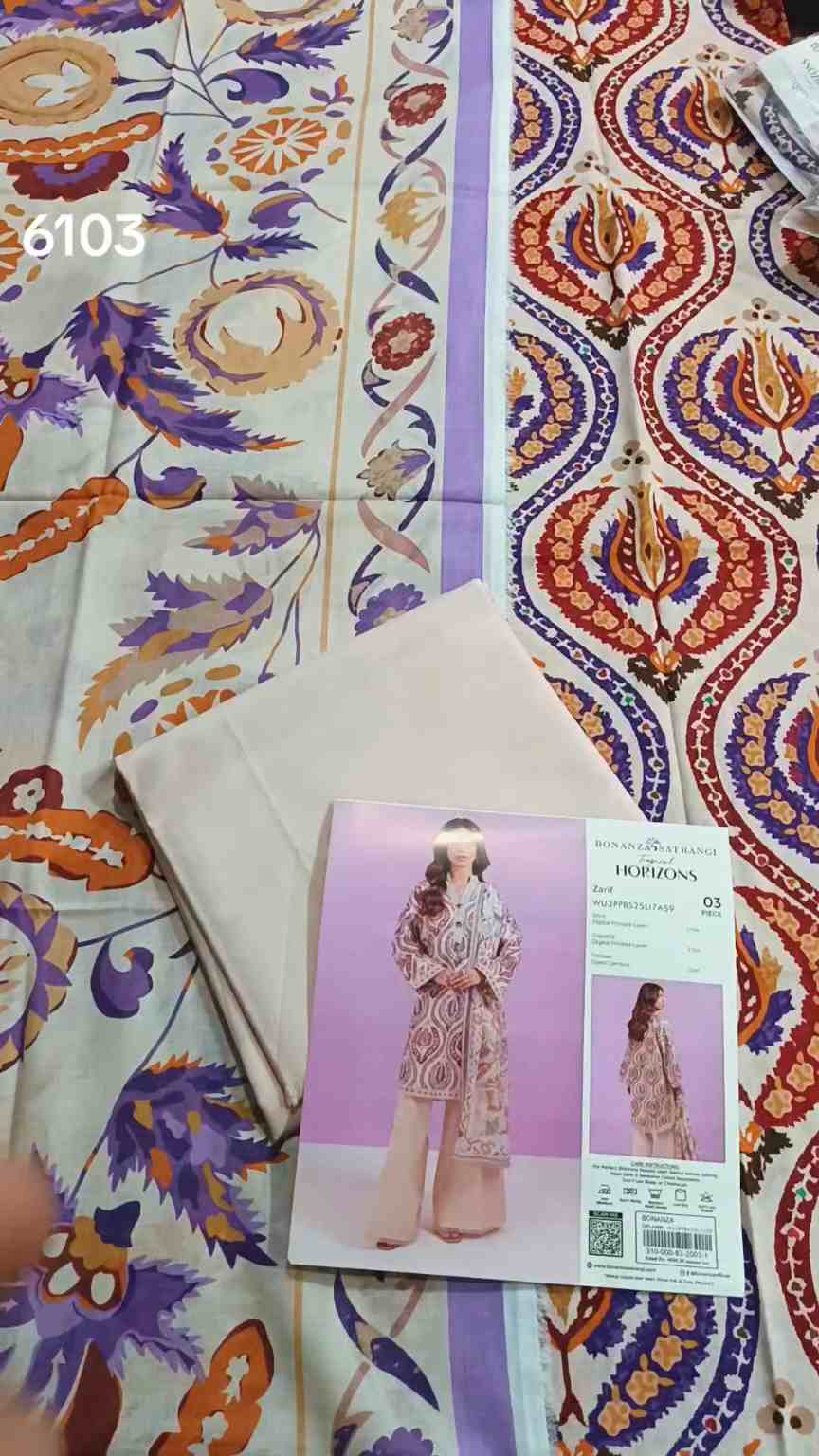 🥳 Sale Sale M-6103  Branded (Bonanza Satrangi)! Summer ⛱️ Lawn Shirt Duppta Truzer 3pc Suit