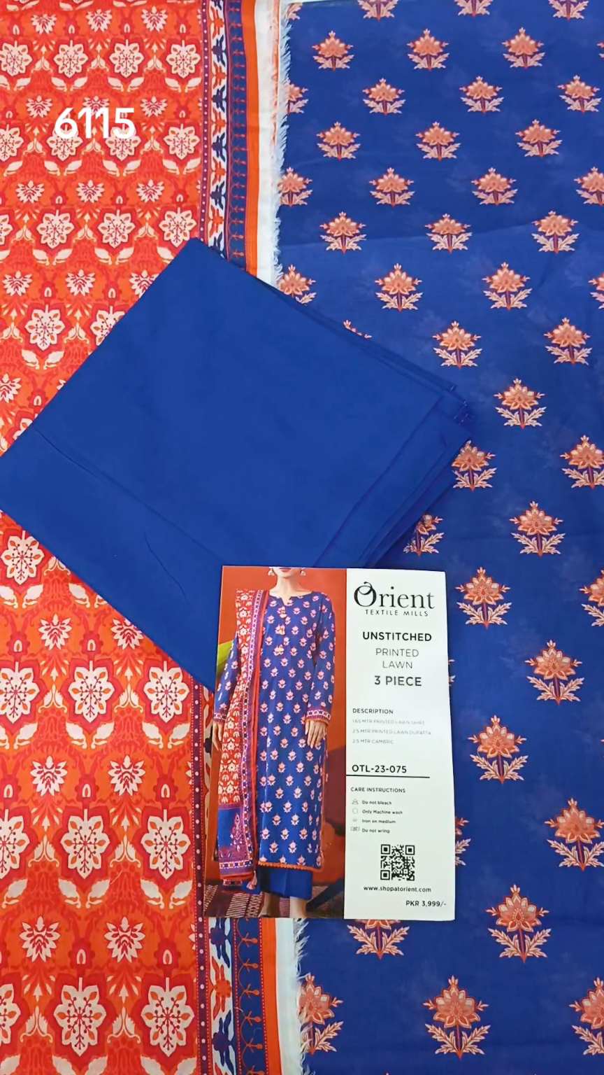 Sale Sale M-6115 . Branded Orient 3 Pc Lawn  suit with packing
