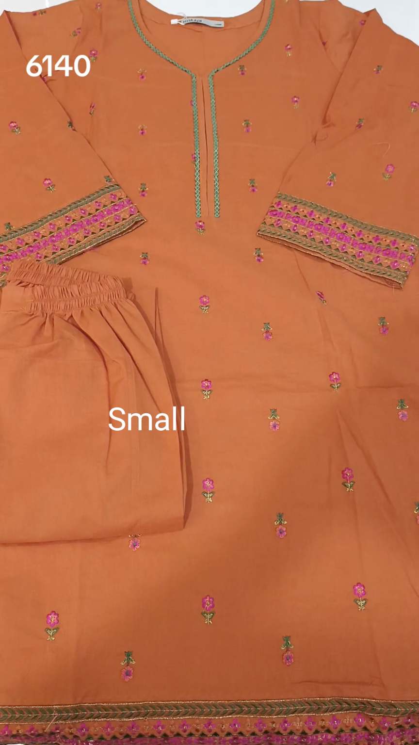 🥳 Sale Sale M-6140 Khaadi  Brand Women Stitch  Embroidery ⛱️ Summer Lawn Shirt & Truzer 2pc.  (Women Small Size (Length 38 & Chest 20)