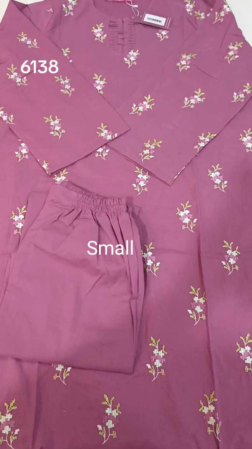 🥳 Sale Sale M-6138 Generation Brand Women Stitch  Embroidery ⛱️ Summer Lawn Shirt & Truzer 2pc.  (Women Small Size (Length 38 & Chest 20)