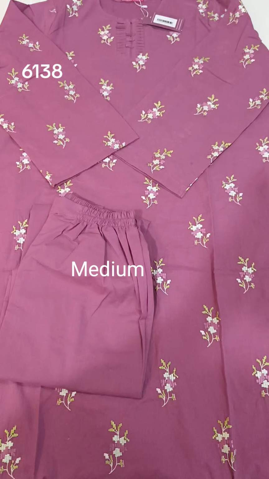 🥳 Sale Sale M-6138 Generation Brand Women Stitch  Embroidery ⛱️ Summer Lawn Shirt & Truzer 2pc.  (Women Medium Size (Length 38.5 & Chest 21)