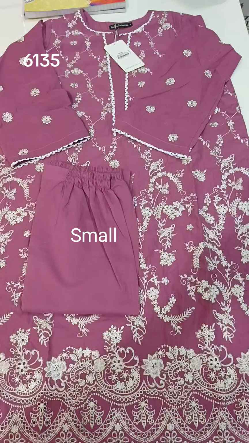 🥳 Sale Sale M-6135 Image Brand Women Stitch ChickenKari Embroidery ⛱️ Summer Lawn Shirt & Truzer 2pc.   (Women Small Size (Length 38 & Chest 20)