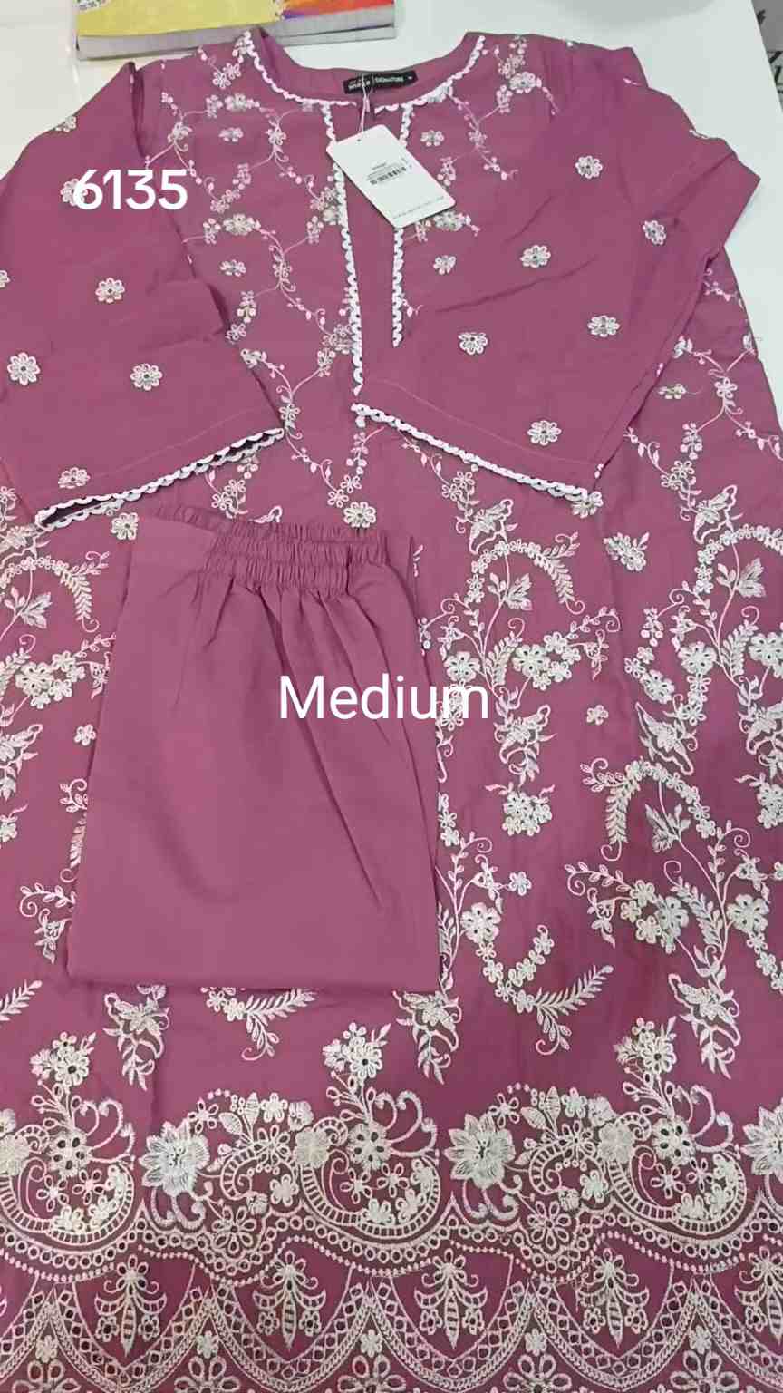 🥳 Sale Sale M-6135 Image Brand Women Stitch ChickenKari Embroidery ⛱️ Summer Lawn Shirt & Truzer 2pc.  (Women Medium Size (Length 38.5 & Chest 21)